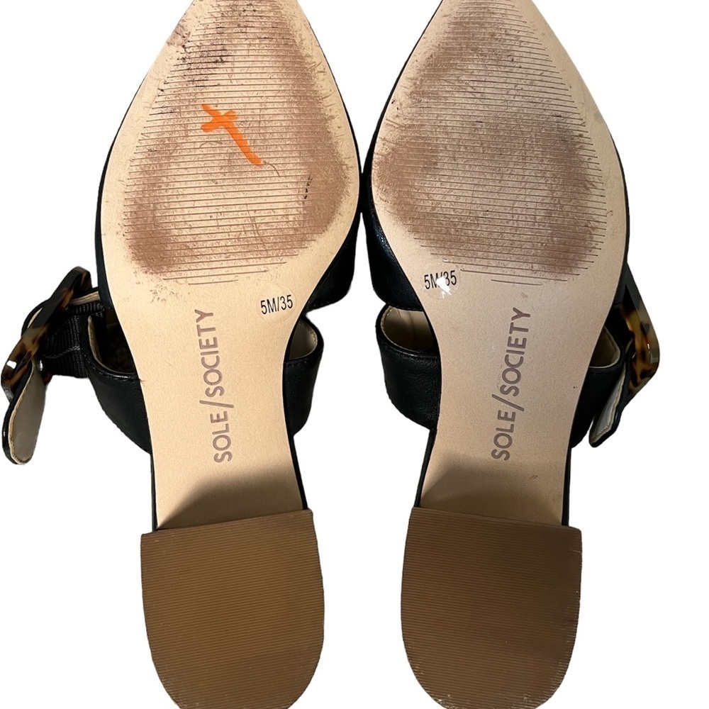Sole Society Black Leather mules with Buckle and stacked heel - Picture 7 of 7